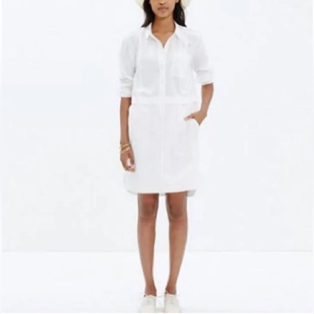 Madewell Shirt Dress White 100% Cotton Button Front Long Sleeve Sz Medium